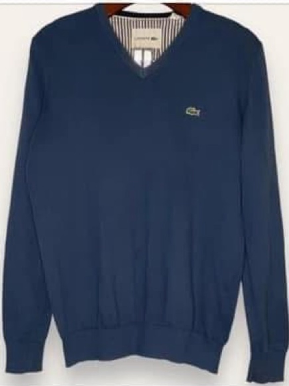 Lacoste Blue V Neck Cotton Sweater Large Classic Crocodile Logo